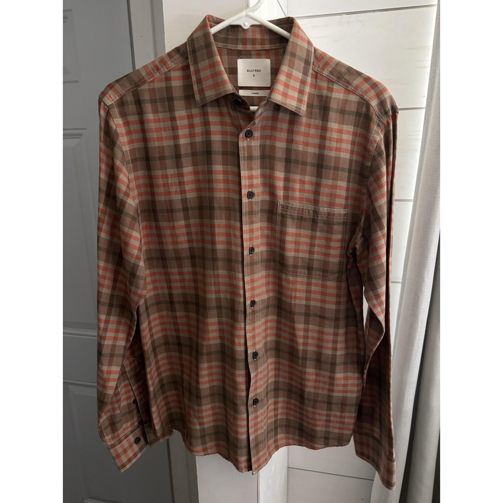 Billy Reid Shirt Mens Small Brown‎ Plaid Long Sleeve Button Up Cotton Casual